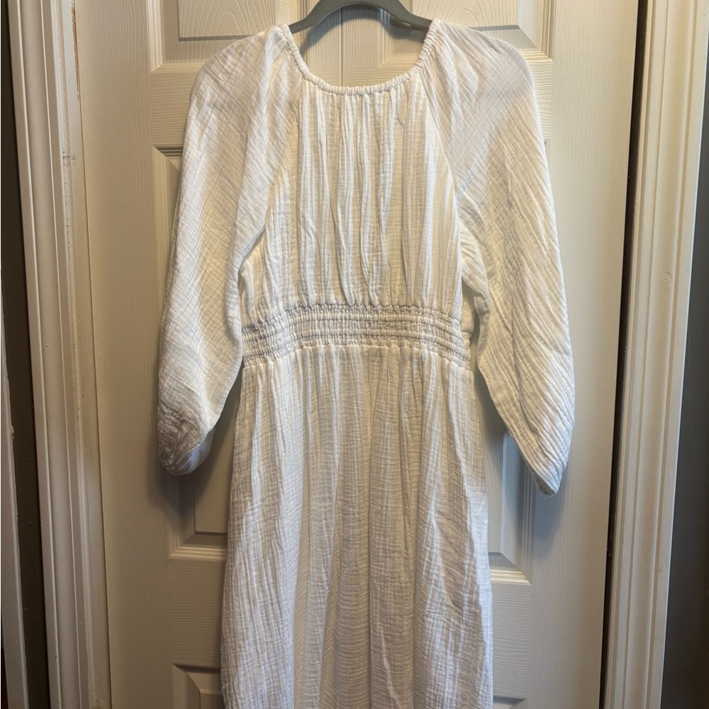 NWT J.Crew V-neck midi dress in soft gauze White Long Sleeve Midi Dress M - Picture 8 of 8